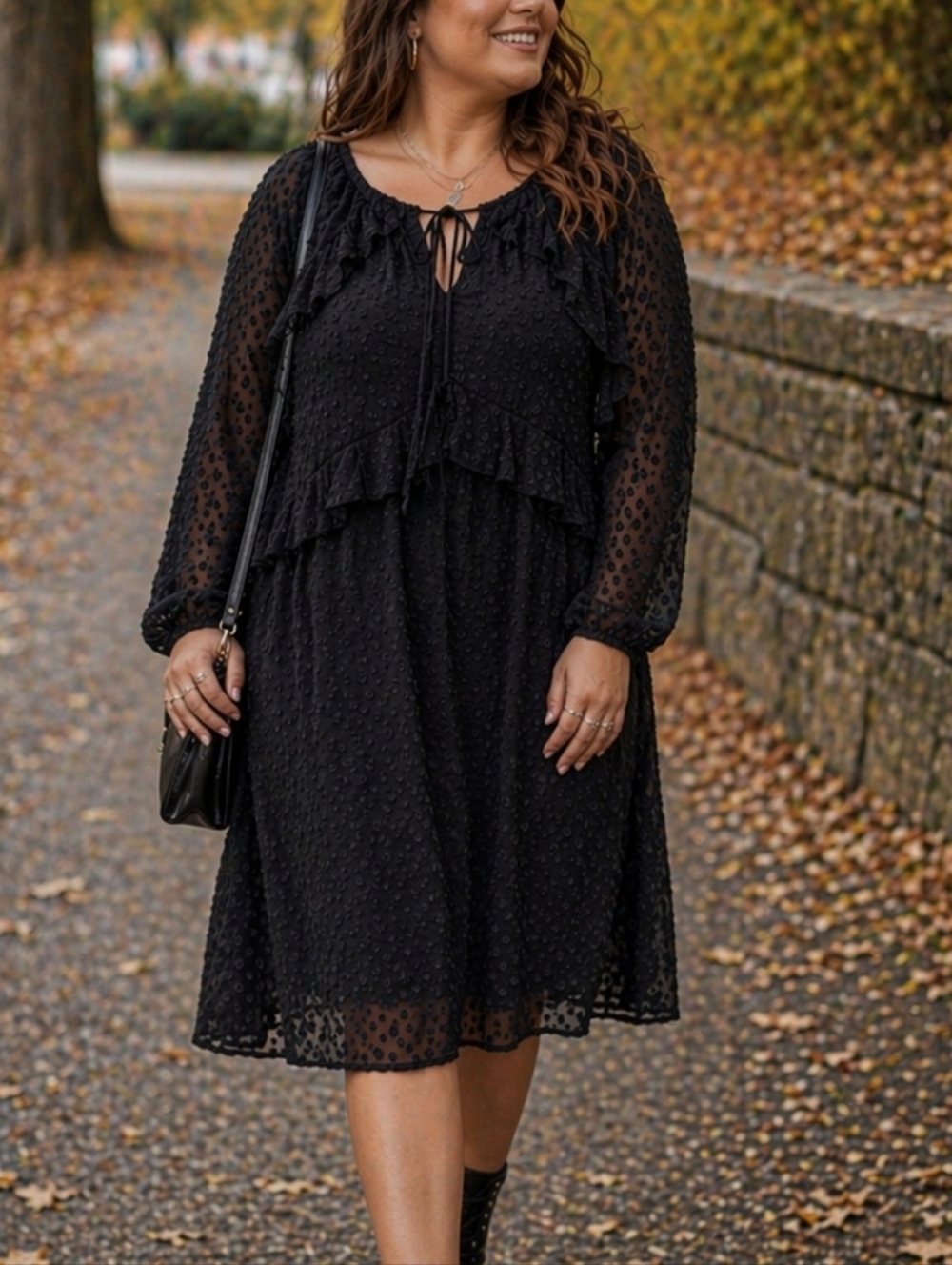 NWT Part Two Black Swiss Dot Ruffle Dress Long Sleeve Sheer Boho Fairy Grunge